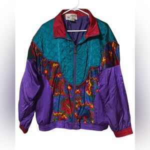 Vintage 80’s 90’s Casual Isle Colorblock Windbreaker Jacket Women 3X Lined Comfy